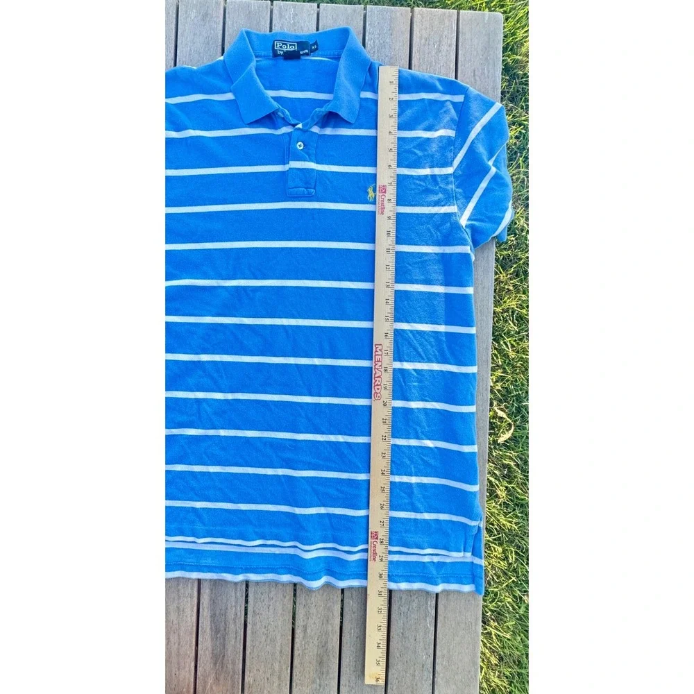 Polo Ralph Lauren Mens XL Blue White Striped Short Sleeve 100% Cotten Polo Shirt